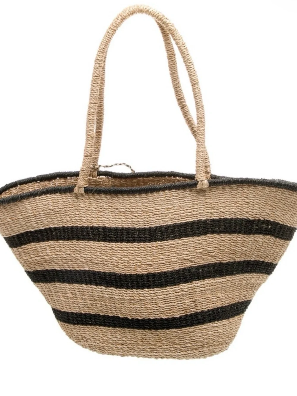 KAYU Striped Straw Tote Bag with Tassels, KAYU beach bag